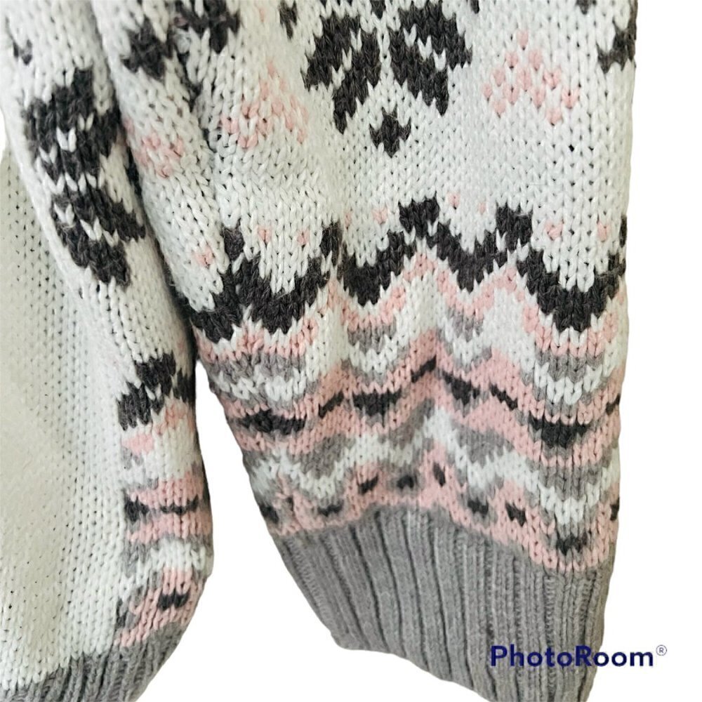 NORDIC Oversized Hand-Knit Slouchy Fairisle Fisherman Sweater-Medium - Picture 4 of 6